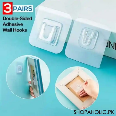 (pack of 3 pairs) double sided adhesive wall hooks main image