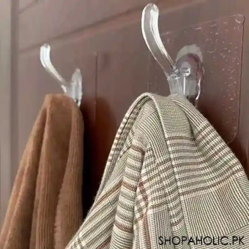 (pack of 4) transparent self adhesive double hooks hanger image5