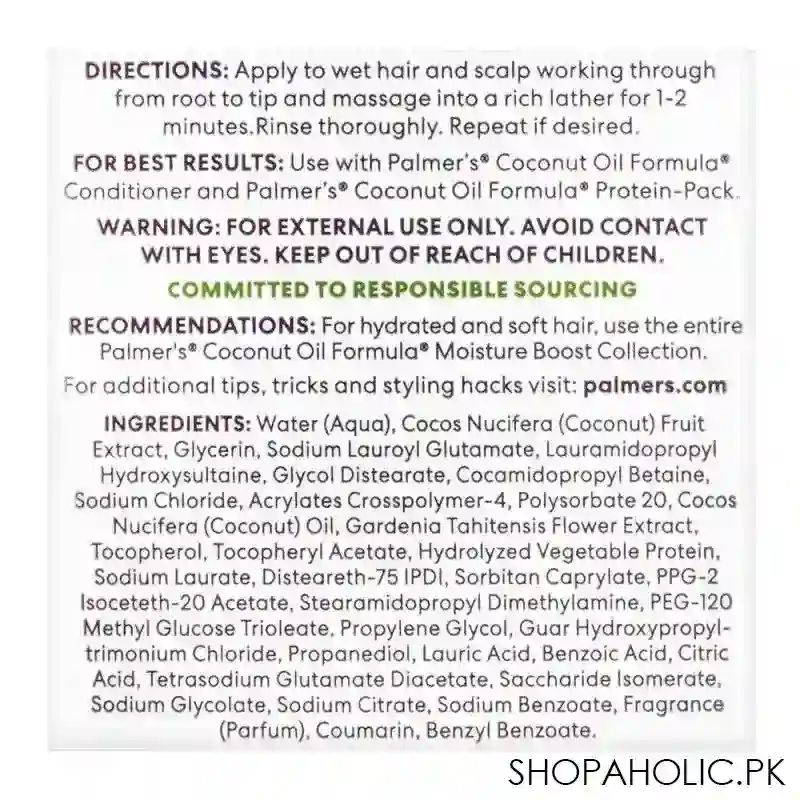 palmer's coconut oil formula with vitamin e moisture boost shampoo, for dry, damaged or color treated hair, 400ml image3
