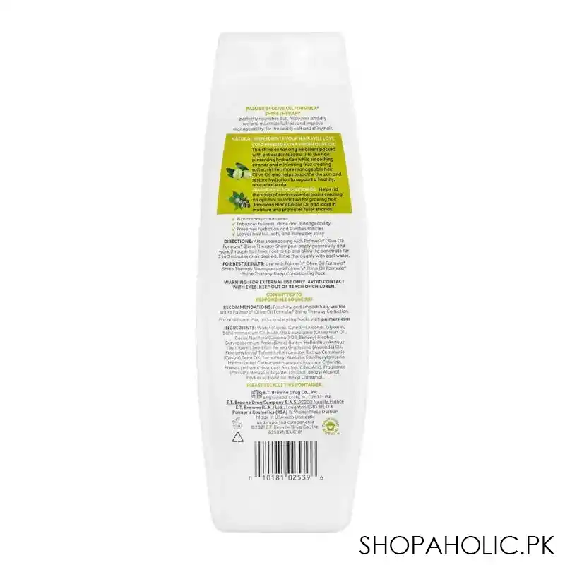 palmer's olive oil jamaican black castor oil shine therapy conditioner, for dull, dry or frizz prone hair, 400ml image2