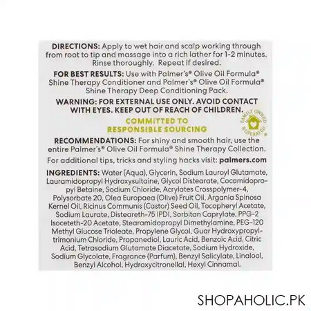 palmer's olive oil shine therapy shampoo with jamaican black + castor oil, for dull, dry or frizzy prone hair, 400ml image3