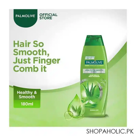 palmolive naturals healthy & smooth shampoo, aloe vera & fruit vitamins, for normal hair, 180ml main image