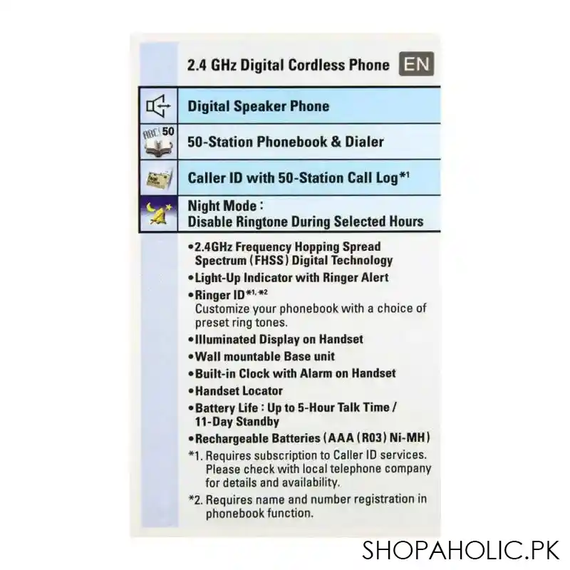 panasonic 2.4ghz digital cordless phone, black, kx tg3611bx image3