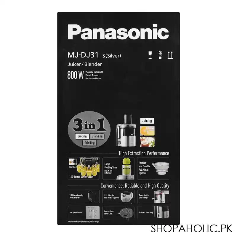 Panasonic 3-In-1 Juicer & Blender, 800W, Silver, DJ-31 - Image 4