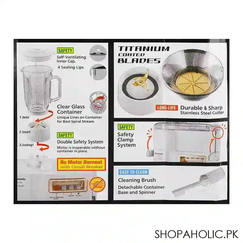 Panasonic 3 In 1 Juicer, Blender & Mill, 1-Litre Glass Container, 230W, MJ-J176P - Image 4