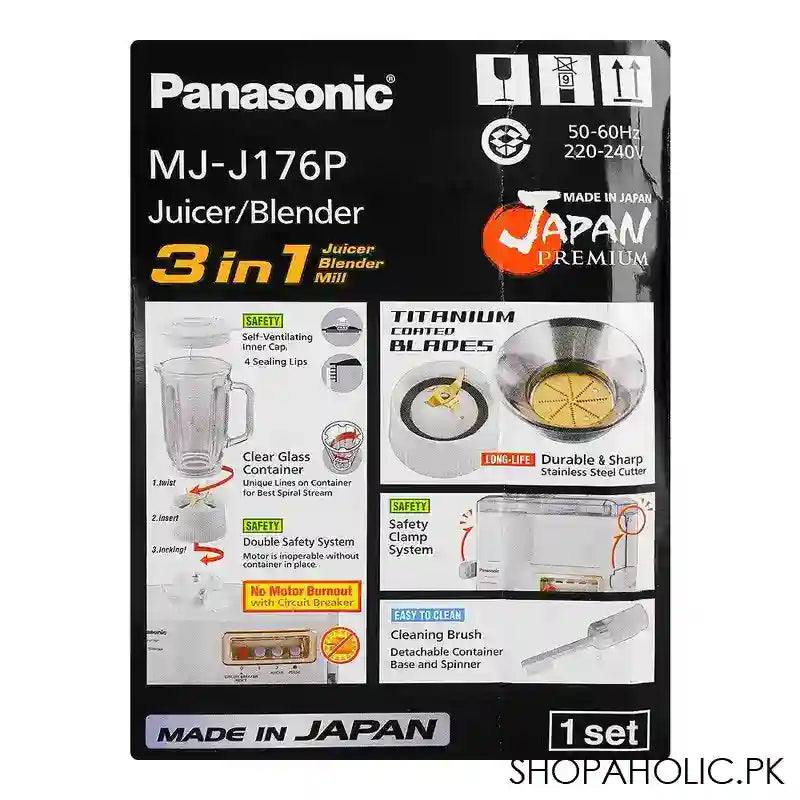 Panasonic 3 In 1 Juicer, Blender & Mill, 1-Litre Glass Container, 230W, MJ-J176P - Image 2