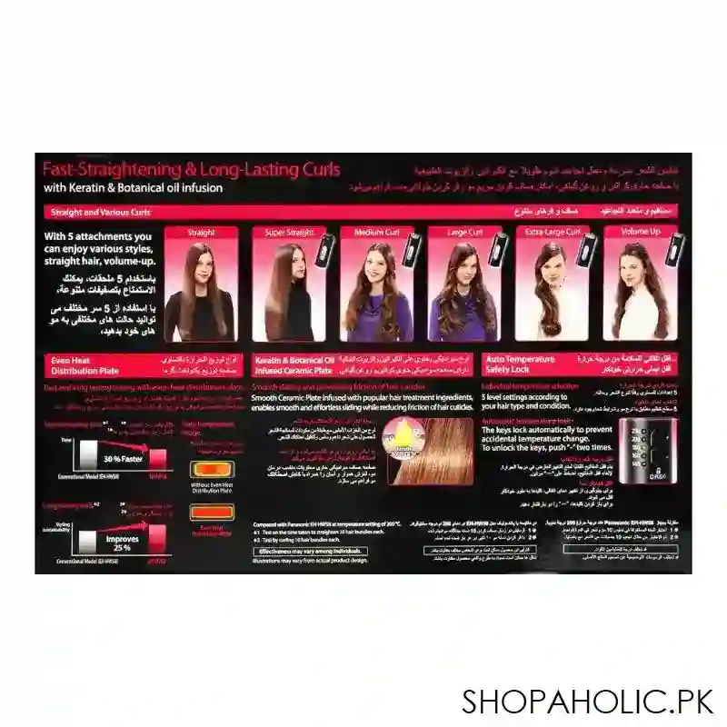 panasonic multi styling hair straightener, fast straightening & long lasting curls, eh hv52 k615 image5