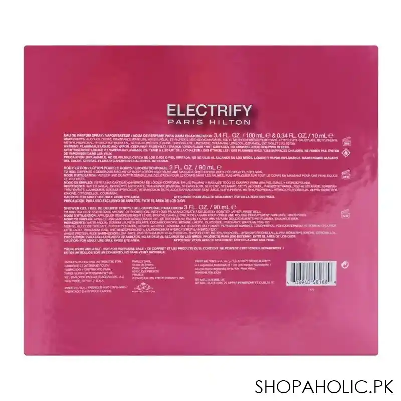 paris hilton electrify set, for women, eau de parfum 100ml & 10ml + body lotion 90ml + shower gel 90ml image3