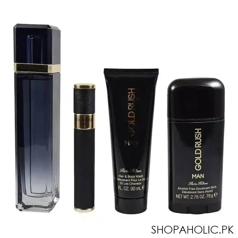paris hilton gold rush man set, eau de toilette 90ml & 15ml + body wash 90ml + deo stick 78g main image