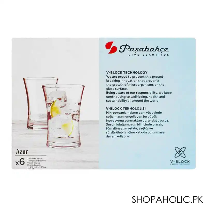 Pasabahce Azur Dof V-Block Tumbler Set, Water Glass, 6-Pack, 420013-78 - Image 2