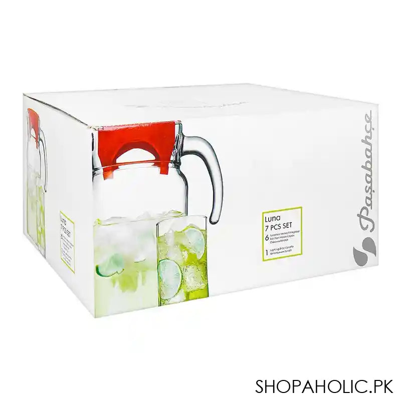 Pasabahce Luna Glass Water Set, Jug With Red Plastic Lid, 7-Pack, 97440 - Image 2