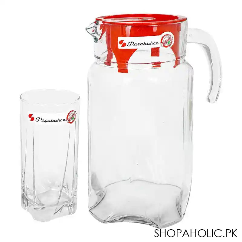 Pasabahce Luna Glass Water Set, Jug With Red Plastic Lid, 7-Pack, 97440 - Main Image
