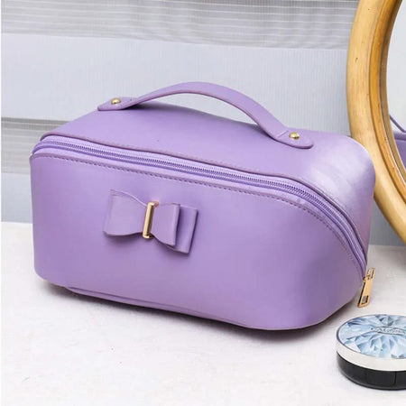 Leather Cosmetic & Makeup Organizer Bag with Bow image 3