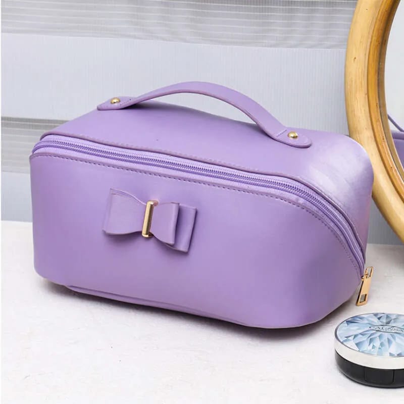 Leather Cosmetic & Makeup Organizer Bag with Bow image 3