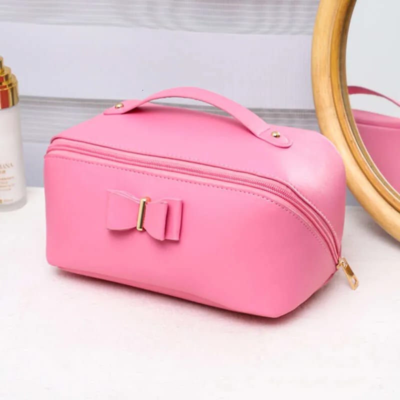 Leather Cosmetic & Makeup Organizer Bag with Bow image 4