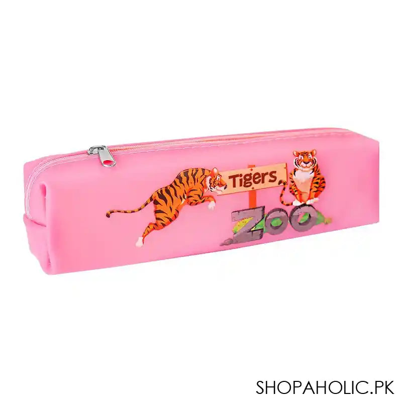 Pencil Pouch Tigers Zoo, Pink, PP-012 - Main Image