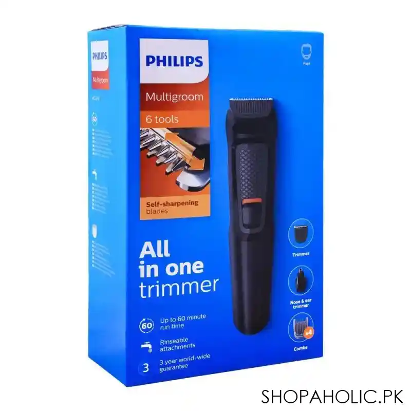 philips multigroom all in one trimmer, 6 tools, beard & nose, mg3710/15 image2