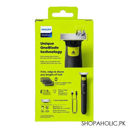 Philips One Blade Face & Body Trimmer, Dual-Sided, Long Battery, Waterproof, QP2824/10 - Image 3