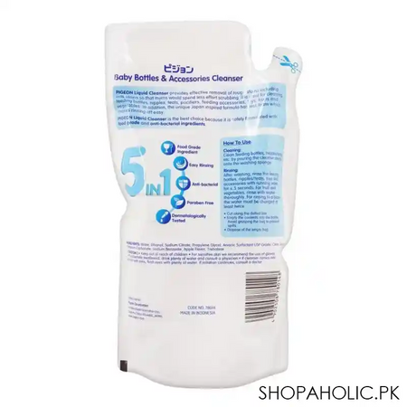 pigeon 5 in 1 baby bottle & accessories cleanser, 450ml, paraben free liquid cleaner, m78014 image2