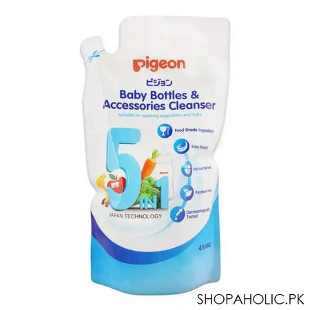 pigeon 5 in 1 baby bottle & accessories cleanser, 450ml, paraben free liquid cleaner, m78014 main image