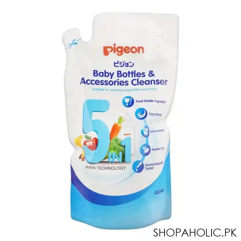 pigeon 5 in 1 baby bottle & accessories cleanser, 450ml, paraben free liquid cleaner, m78014 main image