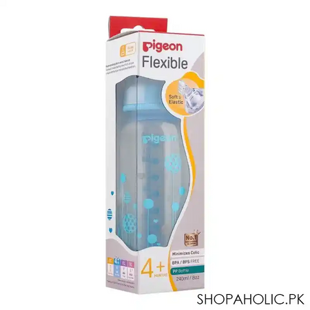 pigeon flexible clear soft & elastic pp feeding bottle, blue, 240ml, a79227 image2