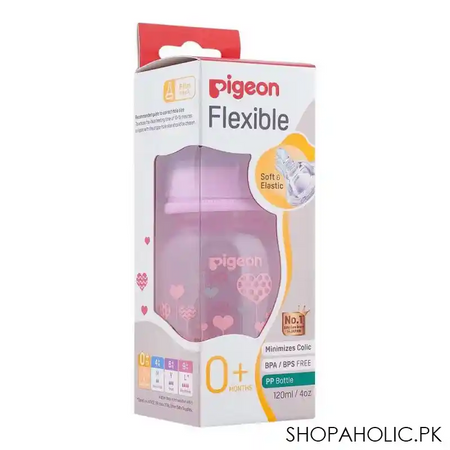 pigeon flexible clear soft & elastic pp feeding bottle, pink, 120ml, a79226 image2