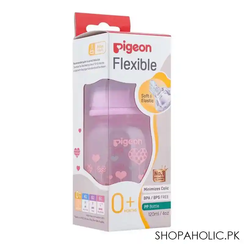pigeon flexible clear soft & elastic pp feeding bottle, pink, 120ml, a79226 image2