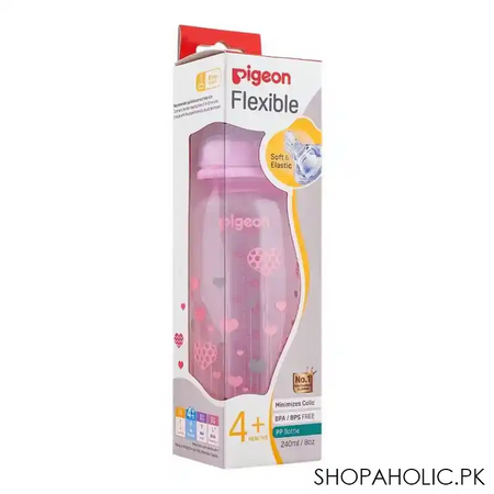 pigeon flexible clear soft & elastic pp feeding bottle, pink, 240ml, a79228 image2