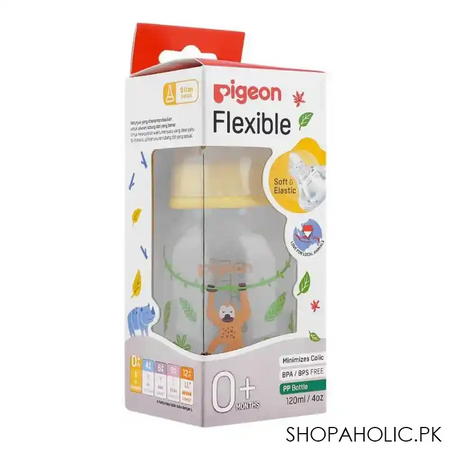 pigeon flexible sn soft & elastic pp feeding bottle, orangutan, 120ml, a79401 image2
