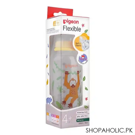 pigeon flexible sn soft & elastic pp feeding bottle, orangutan, 240ml, a79406 image2