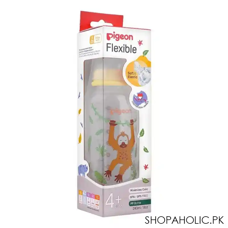 pigeon flexible sn soft & elastic pp feeding bottle, orangutan, 240ml, a79406 image2