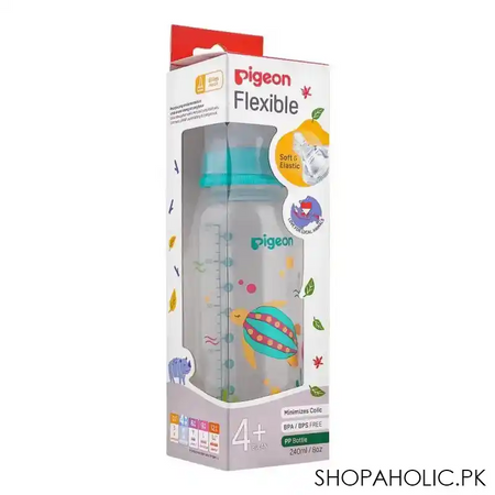 pigeon flexible sn soft & elastic pp feeding bottle, turtle, 240ml, a79405 image2