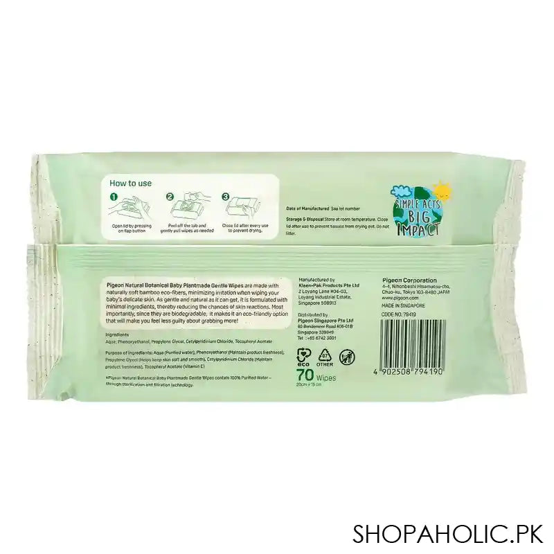 Pigeon Natural Botanical Baby Soft Natural Bambo Plant Made Gentle Wipes, 70-Pack, P79419 - Image 3