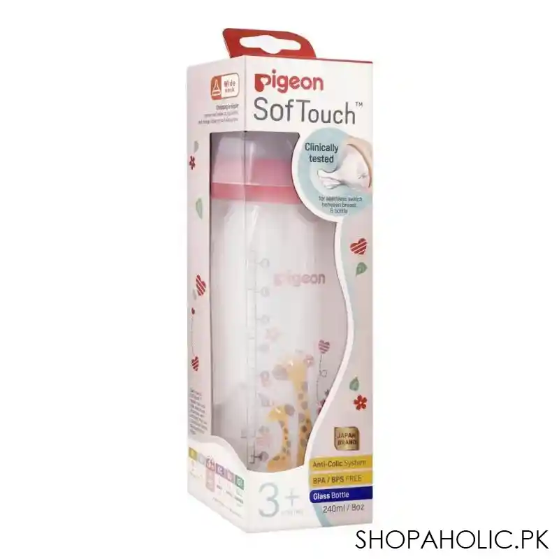 pigeon soft touch glass bottle, 3+ months, 240ml, giraffe, a 78028 image2
