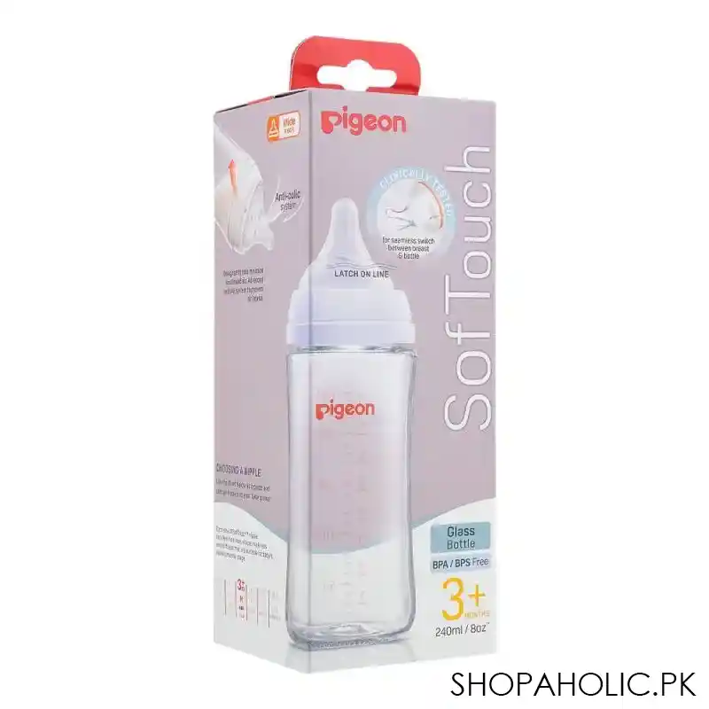 pigeon soft touch wn glass feeding bottle, 240ml, a79437 main image