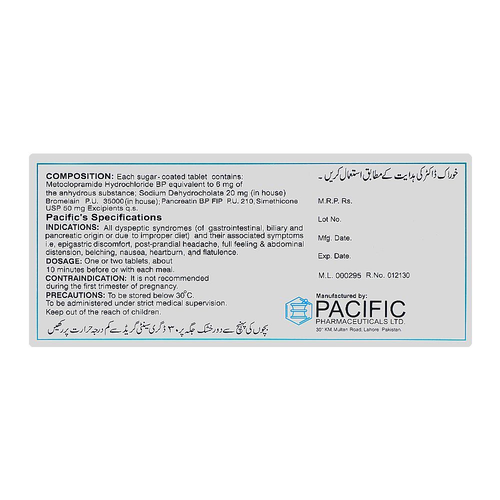 Pacific Pharmaceuticals Plasil With Enzymes Tablet, 1-Strip - Image 2
