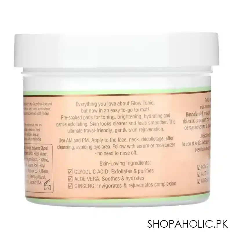 pixi skintreats 5% glycolic acid & aloe vera glow tonic to go exfoliating toner pads, 60 pack image3