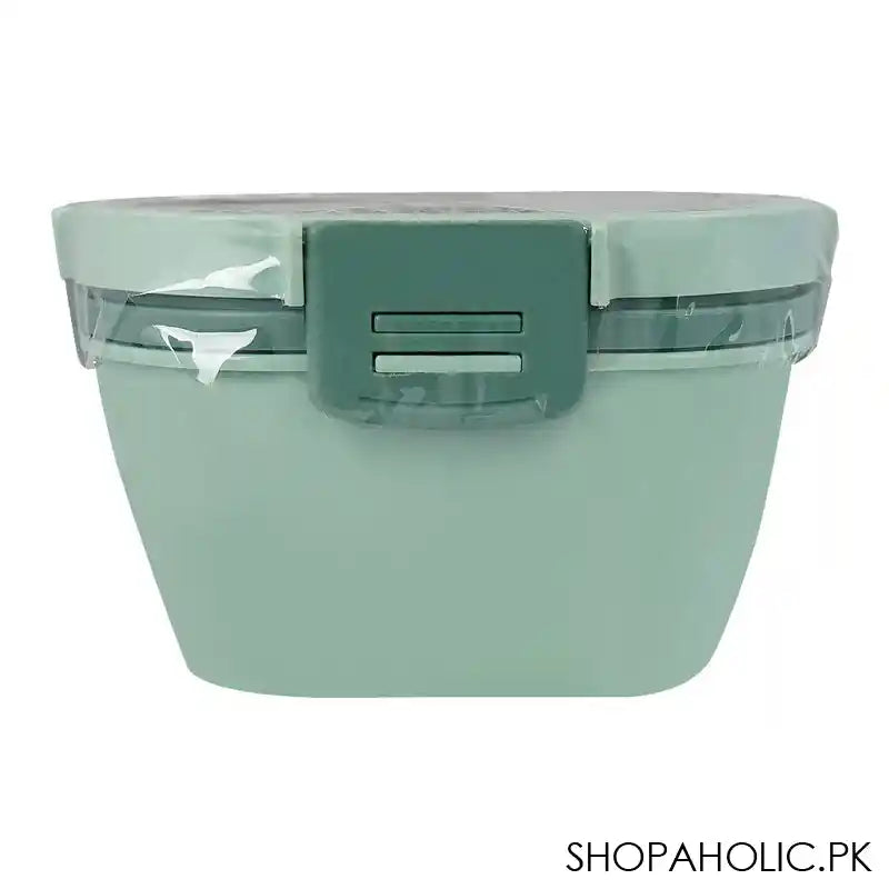 Plastic Double Layer Lunch Box, Cutlery, 1700ml, Sea Green, 4.5in (H) x 4.1in (W) x 3.3in (D), Yc-9030 - Image 2