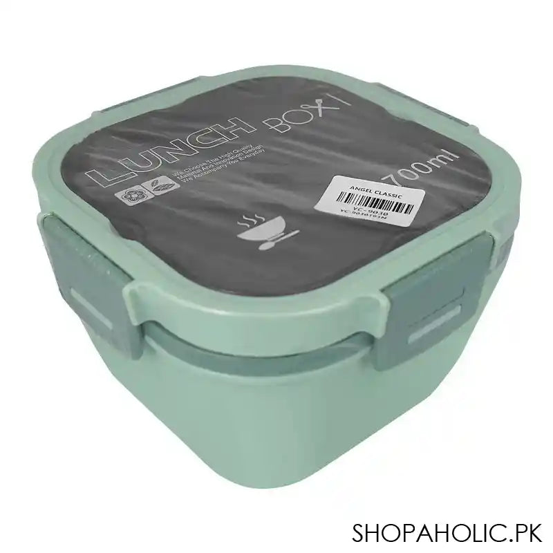 Plastic Double Layer Lunch Box, Cutlery, 1700ml, Sea Green, 4.5in (H) x 4.1in (W) x 3.3in (D), Yc-9030 - Main Image