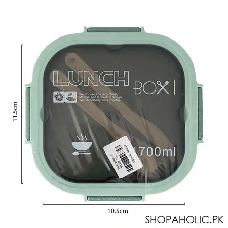 Plastic Double Layer Lunch Box, Cutlery, 1700ml, Sea Green, 4.5in (H) x 4.1in (W) x 3.3in (D), Yc-9030 - Image 4