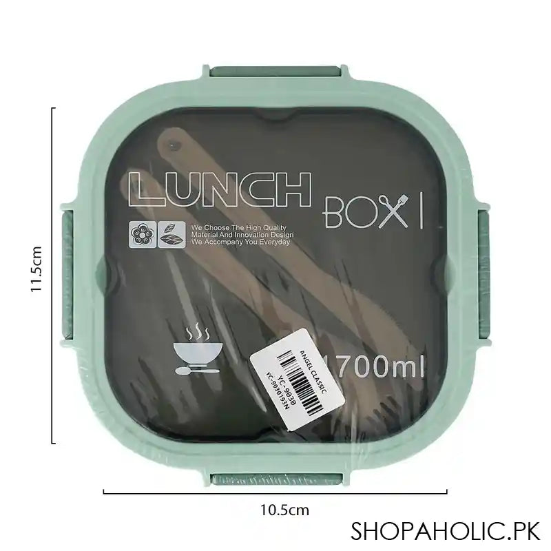 Plastic Double Layer Lunch Box, Cutlery, 1700ml, Sea Green, 4.5in (H) x 4.1in (W) x 3.3in (D), Yc-9030 - Image 4