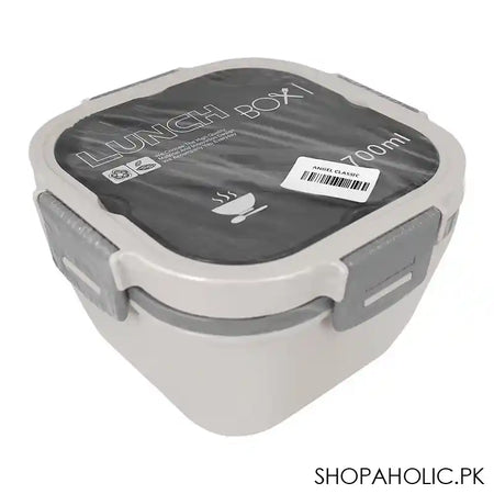 Plastic Double Layer Lunch Box, Cutlery, 1700ml, White, 6.5in (H) x 4.5in (W) x 3.3in (D), Yc-9030 - Main Image
