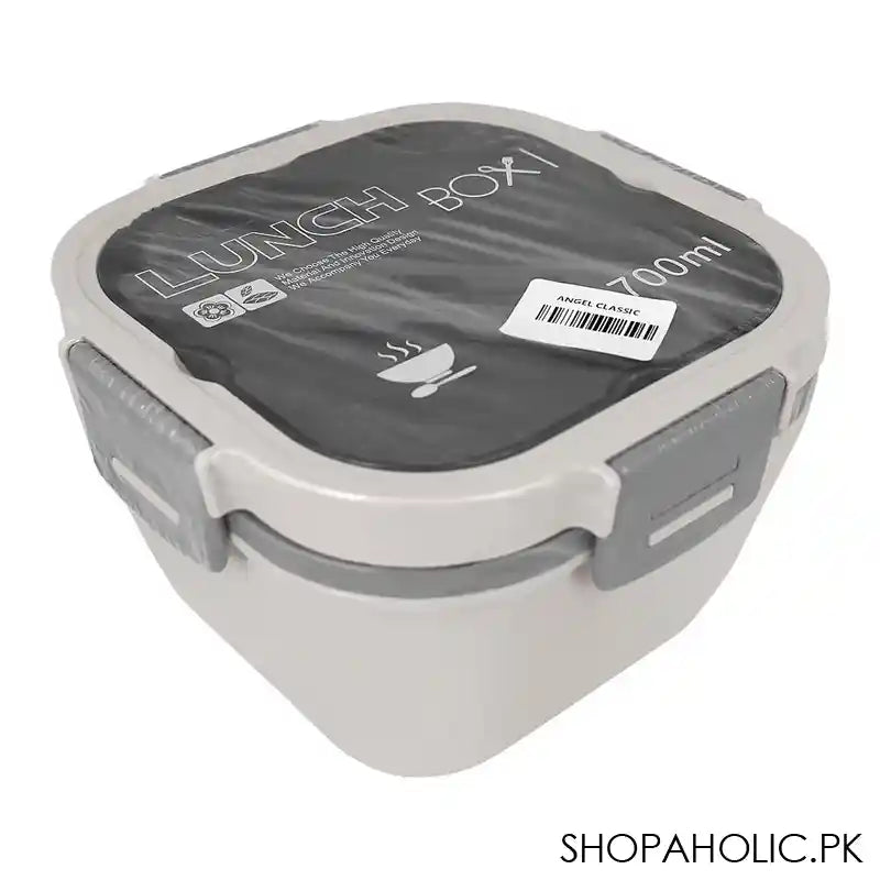Plastic Double Layer Lunch Box, Cutlery, 1700ml, White, 6.5in (H) x 4.5in (W) x 3.3in (D), Yc-9030 - Main Image