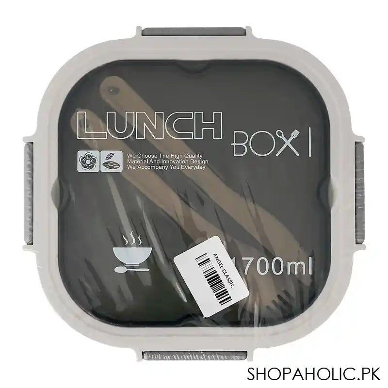 Plastic Double Layer Lunch Box, Cutlery, 1700ml, White, 6.5in (H) x 4.5in (W) x 3.3in (D), Yc-9030 - Image 3