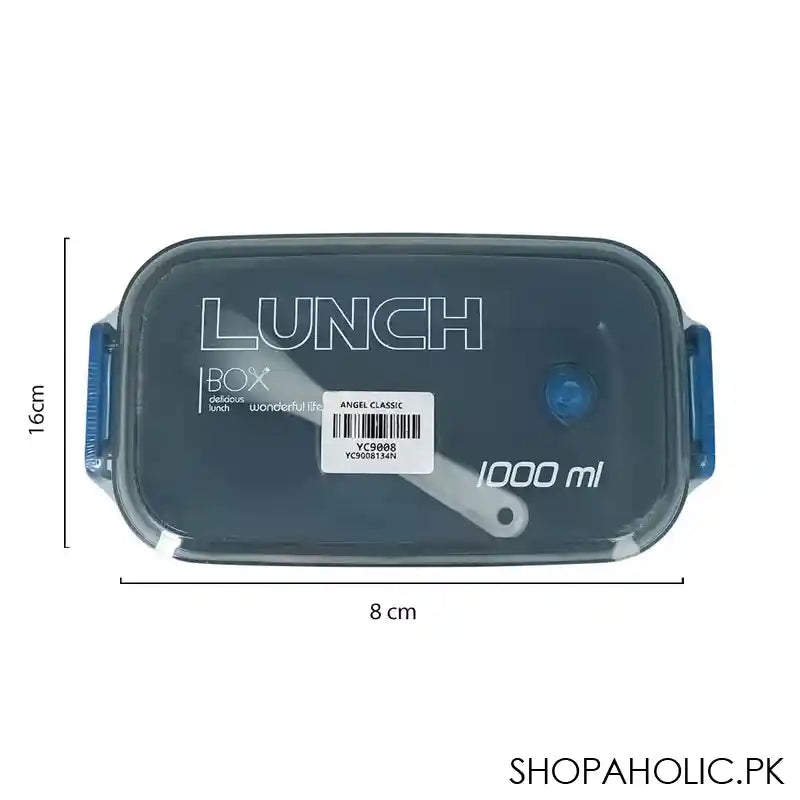 Plastic Lunch Box, 2 Compartments & Cutlery, 1000ml, Blue, 6.3in (H) x 3.1in (W) x 2.2in (D), Yc9008 - Image 2