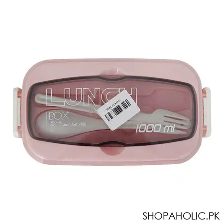Plastic Lunch Box, 2 Compartments & Cutlery, 1000ml, Pink, 6.3in (H) x 3.1in (W) x 2.2in (D), Yc9039 - Image 2