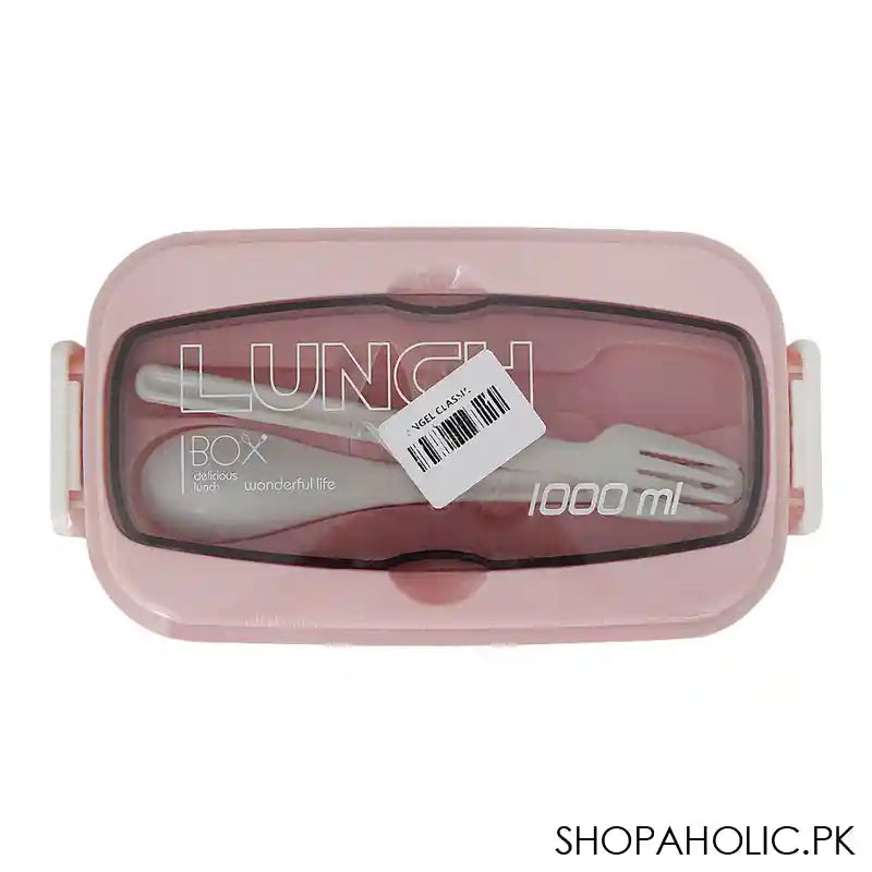 Plastic Lunch Box, 2 Compartments & Cutlery, 1000ml, Pink, 6.3in (H) x 3.1in (W) x 2.2in (D), Yc9039 - Image 2