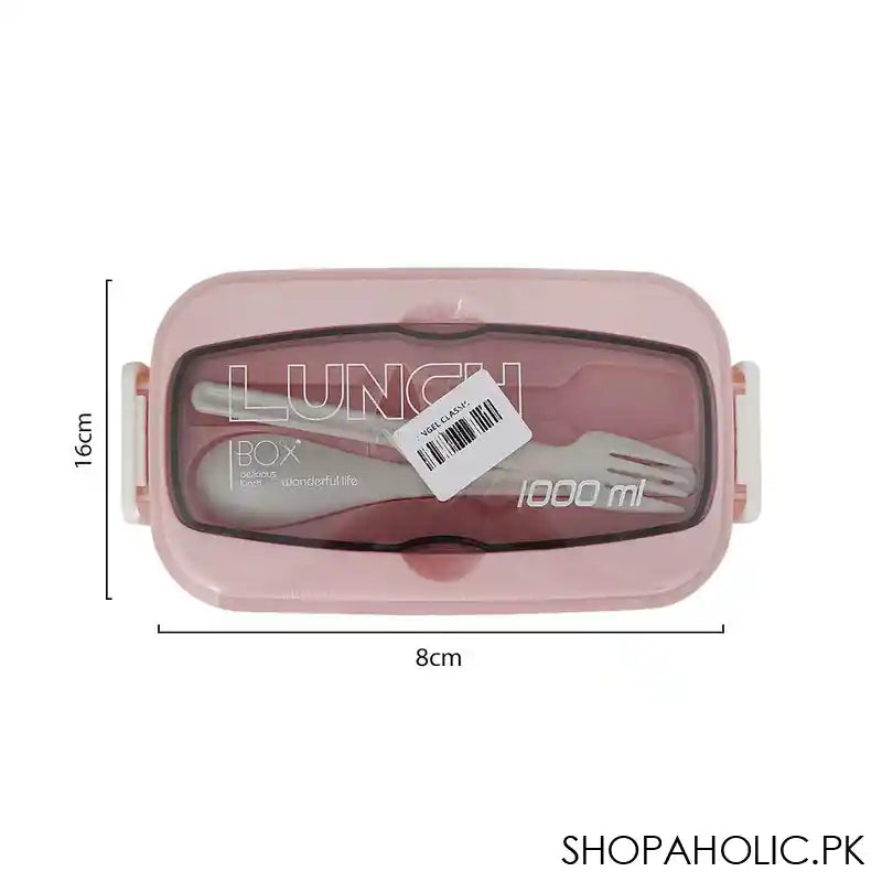 Plastic Lunch Box, 2 Compartments & Cutlery, 1000ml, Pink, 6.3in (H) x 3.1in (W) x 2.2in (D), Yc9039 - Image 4