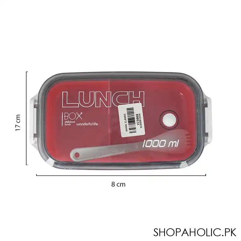 Plastic Lunch Box, 2 Compartments & Cutlery, 1000ml, Pink, 6.7in (H) x 3.1in (W) x 2.4in (D), Yc9008 - Image 2